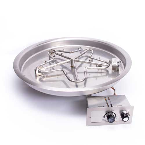 HPC Fire Push Button Flame Sensing Ignition Gas Fire Pit Kit with Torpedo Penta Burner and Round Bowl Pan
