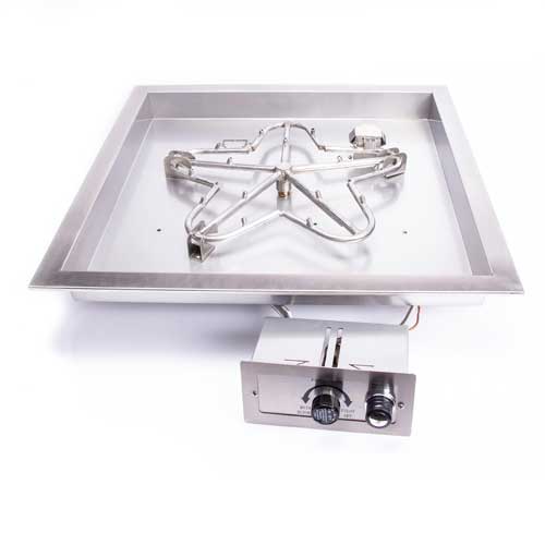 HPC Fire Push Button Flame Sensing Ignition Gas Fire Pit Kit with Torpedo Penta Burner and Square Bowl Pan