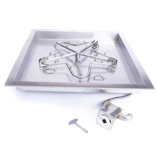 HPC Fire Match Lit Gas Fire Pit Kit with Torpedo Penta Burner and Square Bowl Pan