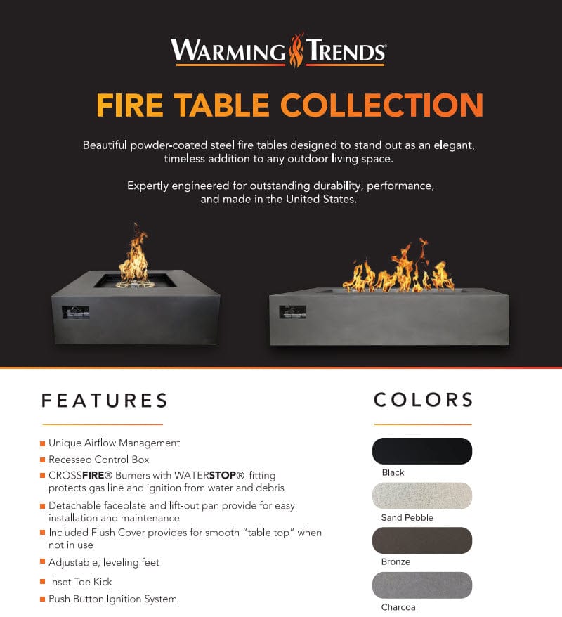 Warming Trends AON Powder-Coated Steel Square Fire Table – Royal Fire Pits