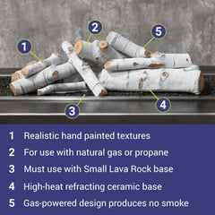 American Fire Glass Formation Creation Ceramic Sierra Birch Gas Fire Pit Logs, 9-Piece