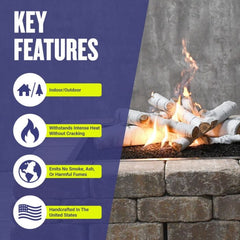 American Fire Glass Formation Creation Ceramic Sierra Birch Gas Fire Pit Logs, 9-Piece