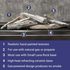 American Fire Glass Formation Creation Ceramic Driftwood Gas Fire Pit Logs, 9-Piece