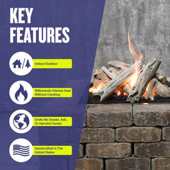 American Fire Glass Formation Creation Ceramic Driftwood Gas Fire Pit Logs, 9-Piece