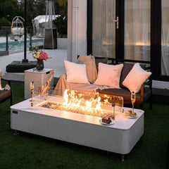 Elementi Plus 30x62-Inch Athens Bianco White Marble Porcelain Fire Table