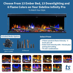 Touchstone 80066 84-Inch The Sideline Infinity Pro 3 Sided Recessed Smart Electric Fireplace