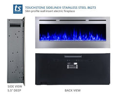 Touchstone 86277 60-Inch The Sideline Deluxe Stainless Steel Recessed Electric Fireplace