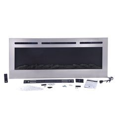 Touchstone 86277 60-Inch The Sideline Deluxe Stainless Steel Recessed Electric Fireplace