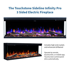 Touchstone 80051 72-Inch The Sideline Infinity Pro 3 Sided Recessed Smart Electric Fireplace