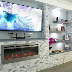 Touchstone 86273 50-Inch The Sideline Deluxe Stainless Steel Recessed Electric Fireplace