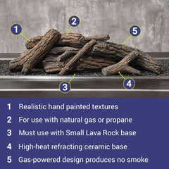 American Fire Glass Formation Creation Ceramic Country Oak Gas Fire Pit Logs, 9-Piece