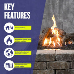 American Fire Glass Formation Creation Ceramic Country Oak Gas Fire Pit Logs, 9-Piece