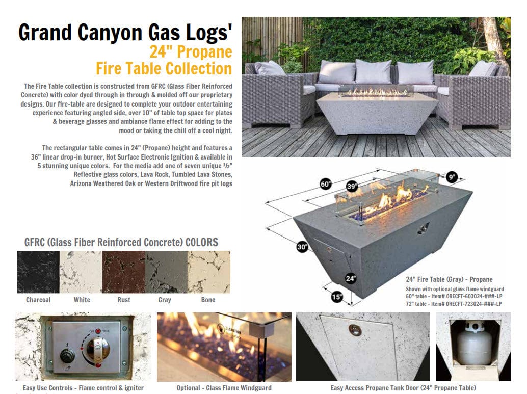 Grand Canyon Olympus ORECFT-723024 Rectangular Concrete Propane Fire Pit Extra Tall, 72x30-Inch