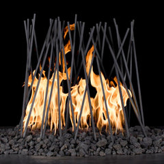 The Outdoor Plus Milled Steel Fire Twigs with Yellow Flames and Stones in Dark Background