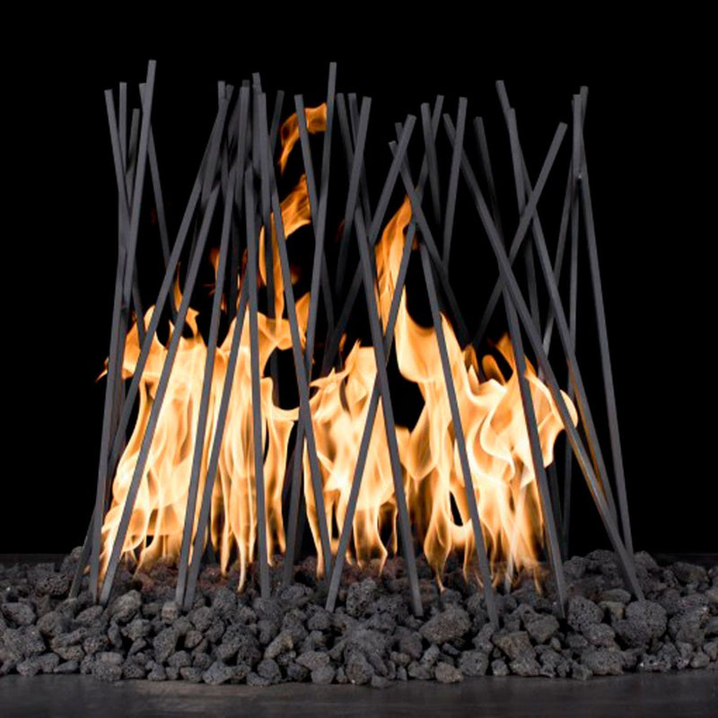 The Outdoor Plus Milled Steel Fire Twigs with Yellow Flames and Stones in Dark Background