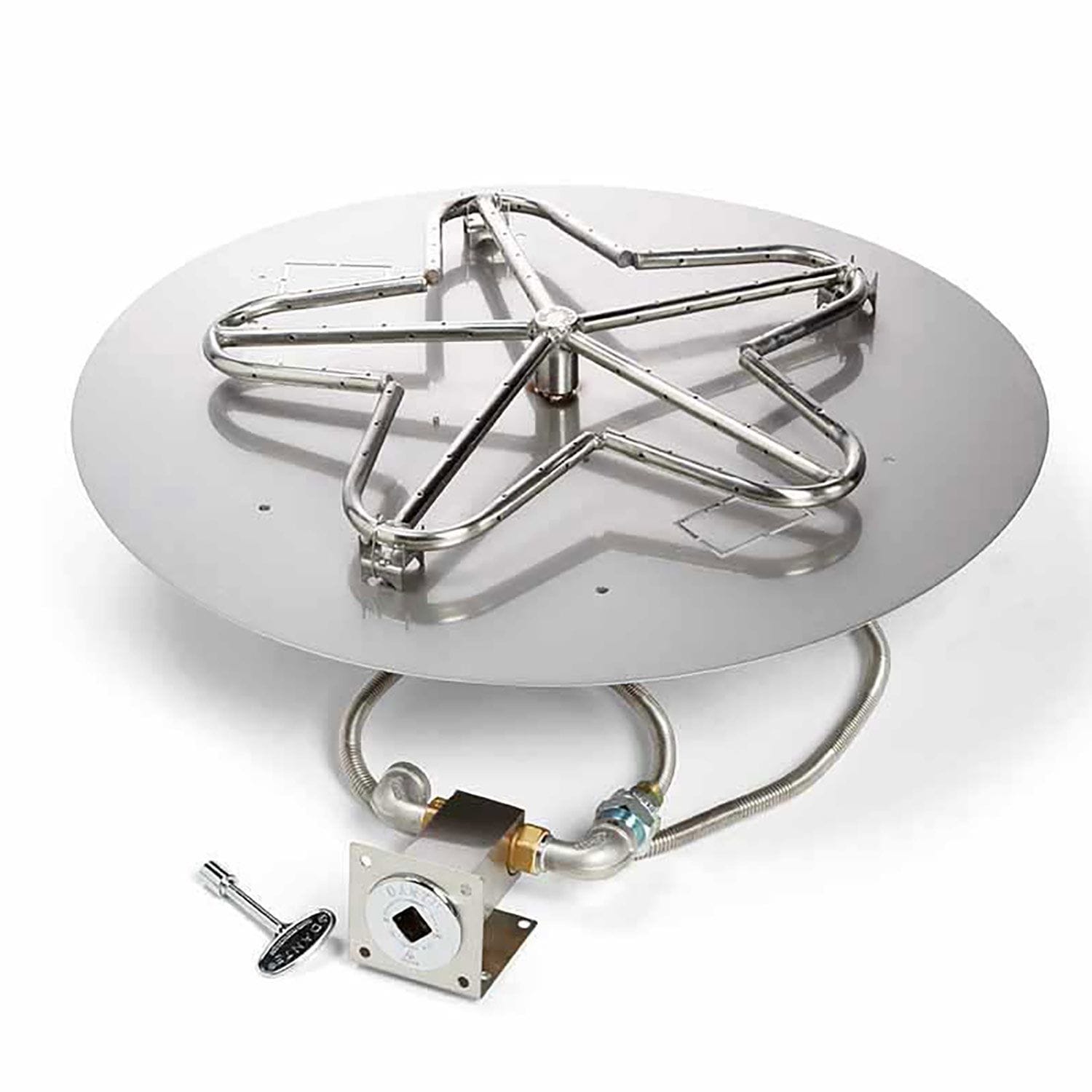 HPC Fire Standard Penta Burner with Round Flat Pan, Flex Line Kit, and Key Valve in White Background