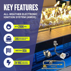 American Fire Glass Rectangular Flat Pan with All Weather Electronic Ignition System