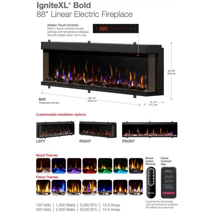 Dimplex 88-Inch IgniteXL Bold Deep Built-in Linear Electric Fireplace ...