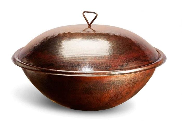 HPC Fire Tempe Hammered Copper Fire Bowl with Cover in White Background
