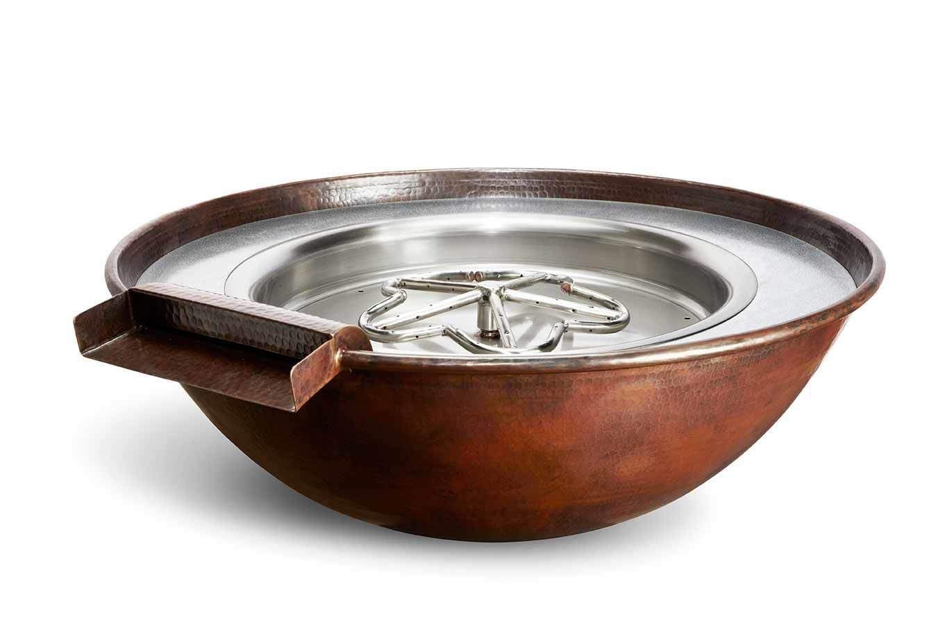 HPC Fire Tempe Hammered Copper Fire and Water Bowl with Torpedo Penta Burner and Round Bowl Pan in White Background