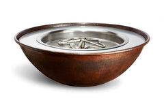HPC Fire Tempe Hammered Copper Fire Bowl with Torpedo Penta Burner and Round Bowl Pan in White Background