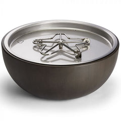 HPC Fire Gas Fire Bowl with Wallnut Finish, Standard Penta Burner and Round Bowl Pan in White Background