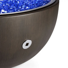 HPC Fire Gas Fire Bowl with Wallnut Finish, Round Bowl Pan, and Cobalt Blue Reflective Glass Media on White Background in White Background