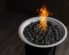 Warming Trends AON GFRC Architectural Halo Round Wok Concrete Vessels w/ Crossfire Brass Burner