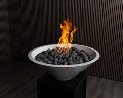 Warming Trends AON GFRC Architectural Halo Round Wok Concrete Vessels w/ Crossfire Brass Burner