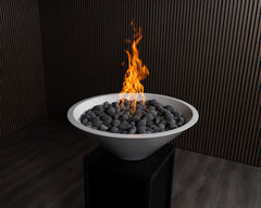 Warming Trends AON GFRC Architectural Halo Round Wok Concrete Vessels w/ Crossfire Brass Burner