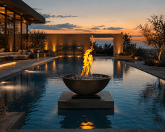 Warming Trends AON GFRC Architectural Aura Bowl Concrete Vessels w/ Crossfire Brass Burner