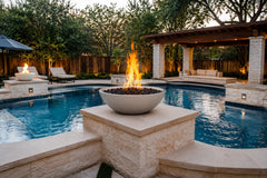 Warming Trends AON GFRC Architectural Aura Bowl Concrete Vessels w/ Crossfire Brass Burner