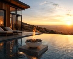 Warming Trends AON GFRC Architectural Aura Bowl Concrete Vessels w/ Crossfire Brass Burner