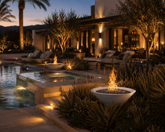 Warming Trends AON GFRC Architectural Halo Round Wok Concrete Vessels w/ Crossfire Brass Burner