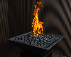Warming Trends AON GFRC Architectural Ember Square Wok Concrete Vessels w/ Crossfire Brass Burner