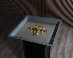 Warming Trends AON GFRC Architectural Ember Square Wok Concrete Vessels w/ Crossfire Brass Burner