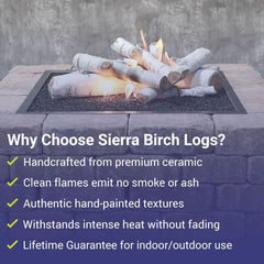 American Fire Glass Formation Creation Ceramic Sierra Birch Gas Fire Pit Logs, 9-Piece