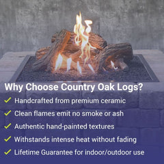American Fire Glass Formation Creation Ceramic Country Oak Gas Fire Pit Logs, 9-Piece