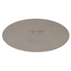 Warming Trends Circular Aluminum Fire Pit Cover in Range Sizes with Single Handle on White Background