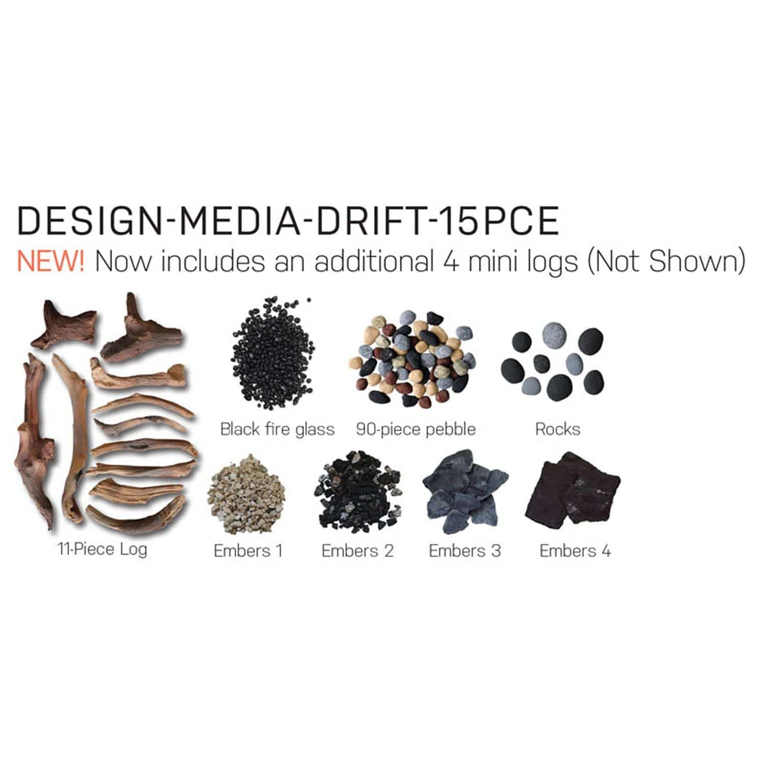 Amantii DESIGN-MEDIA-DRIFT-15PCE Driftwood Log Set with Deluxe Media Kit, 15 Pc
