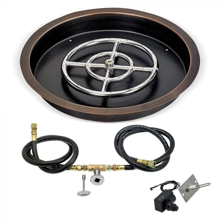 American Fire Glass Spark Ignition Fire Pit Kits, Oil Rubbed Bronze Round Bowl Pans