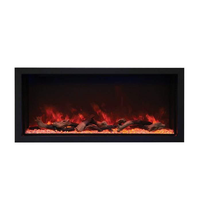 Amantii Panorama Deep Extra Tall Electric Fireplace Built-In with Black Steel Surround and Decorative Media