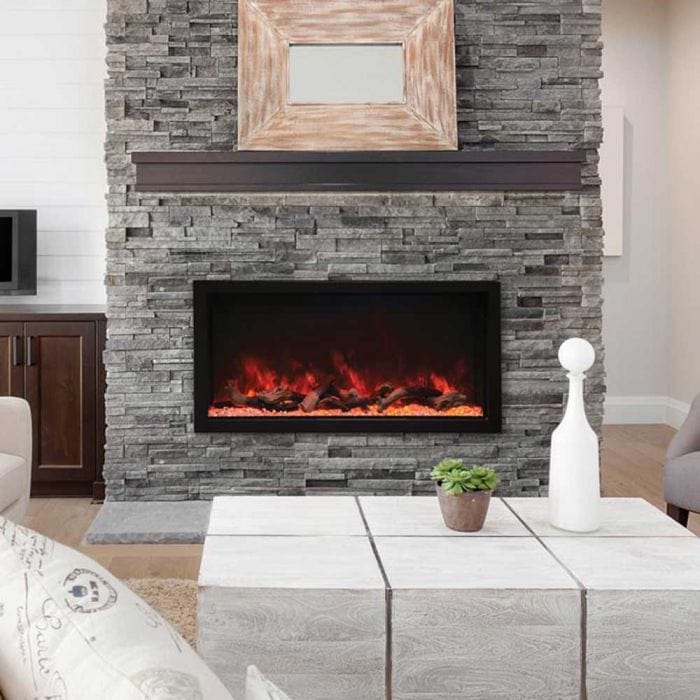 Remii Tall Built-In Electric Fireplace Indoor/ Outdoor with Black Steel Surround