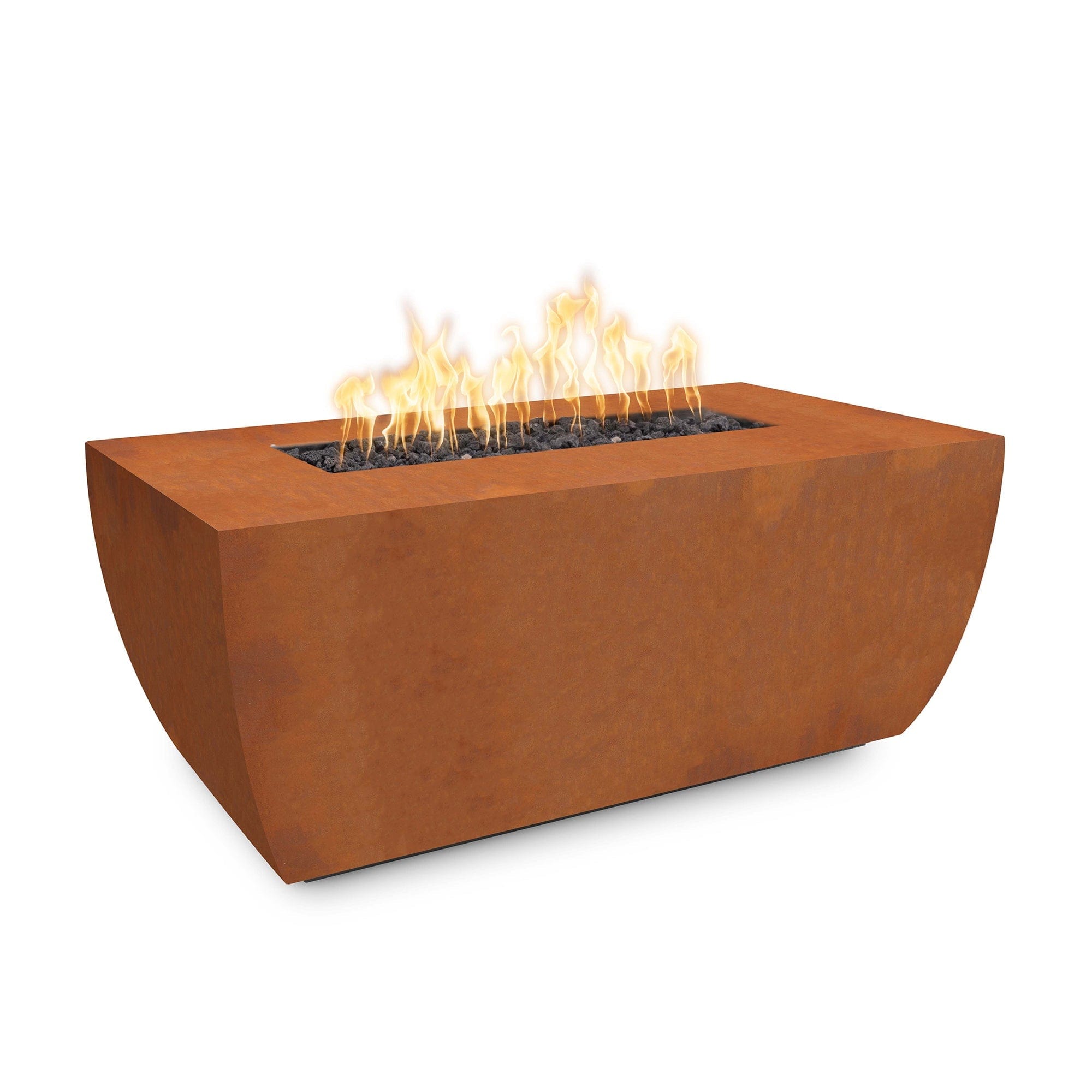 The Outdoor Plus Avalon 24-inch Tall Fire Pit Corten Steel Finish with White Background