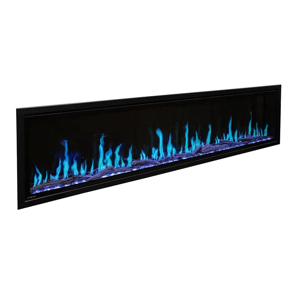 Modern Flames 52-inch Orion Slim Heliovision Fireplace Blue flames with White Background