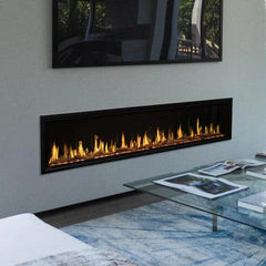 Modern Flames 100-inch Orion Slim Heliovision Fireplace with Table and Tv on Top