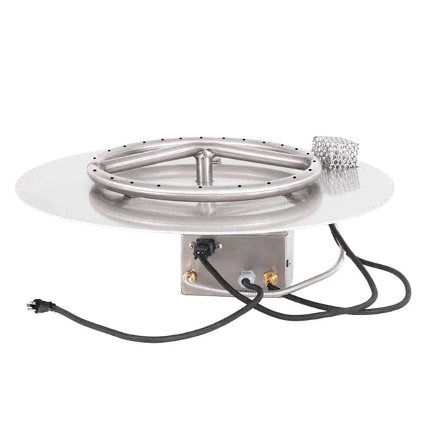 The Outdoor Plus Round Flat Pan With Round Stainless Steel Burner and Ignition in White Background Available in Different Pan and Burner Sizes and Ignition System