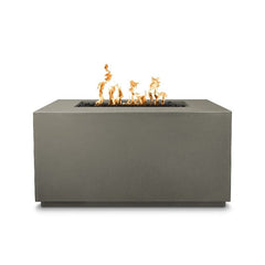 The Outdoor Plus Pismo Concrete Fire Pit Ash Finish with Yellow Flames in White Background