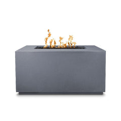 The Outdoor Plus Pismo Concrete Fire Pit Gray Finish with Yellow Flames in White Background