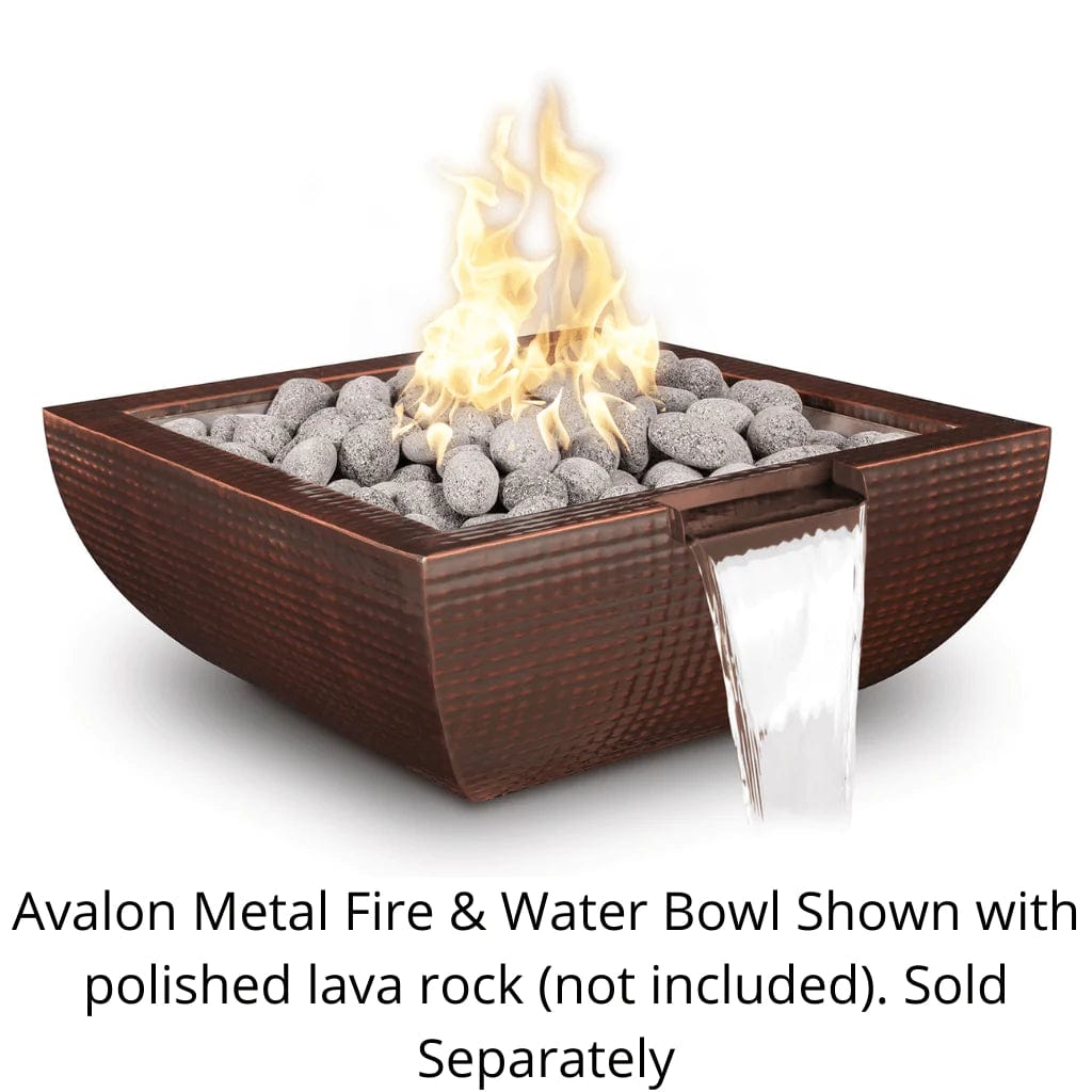 The Outdoor Plus Avalon Fire and Water Hammered Copper Bowl with Polish Lava Rock